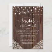 ファームハウスウッドストリングライツレースブライダルシャワー 招待状 (正面)