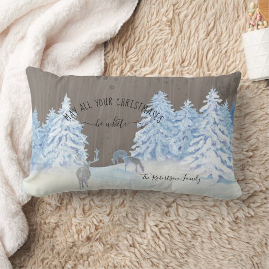 ファームハウスウッドスノーウィングホワイトクリスマスファミリー名 ランバークッション (ブランケット)