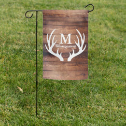 ファームハウスウッドプランクス鹿〔雄ジカの〕枝角&ファミリーネーム ガーデンフラッグ
