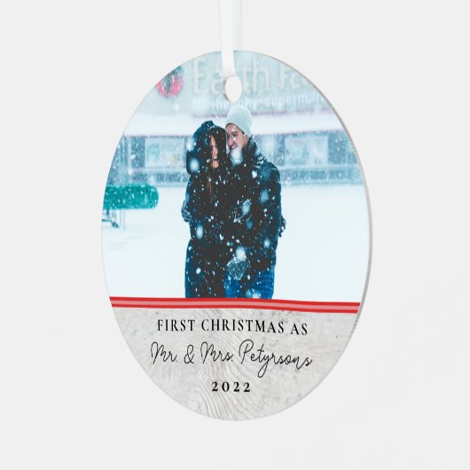 ファームハウスウッド初めてのクリスマス結婚したフォトメタ メタルオーナメント (正面左)