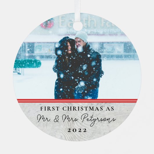 ファームハウスウッド初めてのクリスマス結婚したフォトメタ メタルオーナメント (裏面)