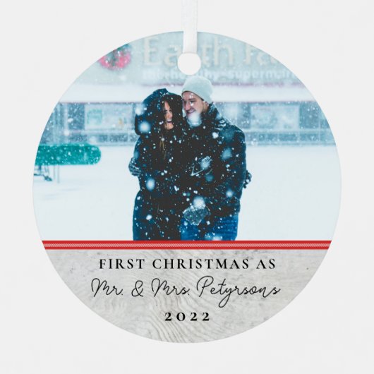 ファームハウスウッド初めてのクリスマス結婚したフォトメタ メタルオーナメント (正面)