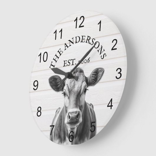 ファームハウスカウウパーソナライズされたウッド ラージ壁時計 (傾斜)