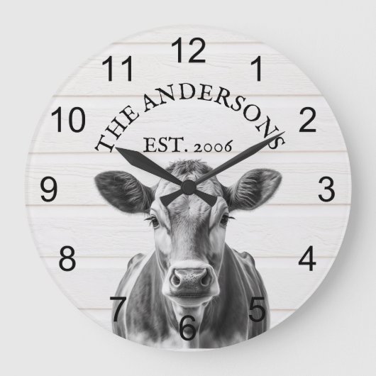 ファームハウスカウウパーソナライズされたウッド ラージ壁時計 (正面)