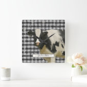 ファームハウスカウブラックnホワイトギンガムキッ素朴チン スクエア壁時計 (ホーム)