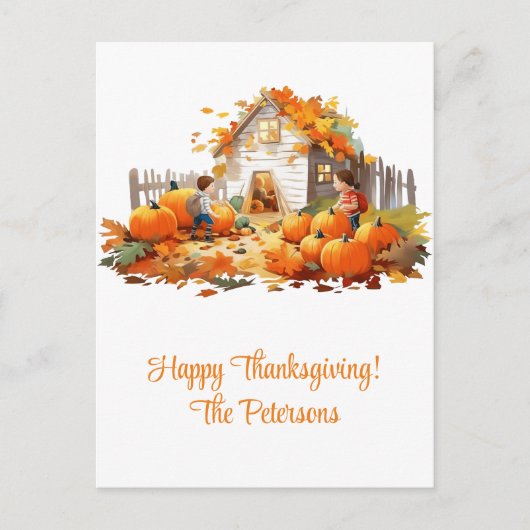 ファームハウスカボンプキンスハッピーサンクスギビング シーズンポストカード (正面)