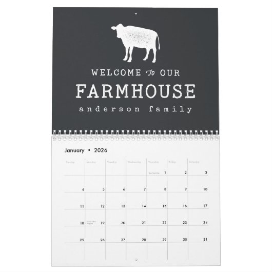 ファームハウスカントリーカウトへようこそ素朴 カレンダー (1月 2026)