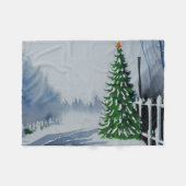 ファームハウスカントリークリスマスウォーターカラー フリースブランケット (正面(横))