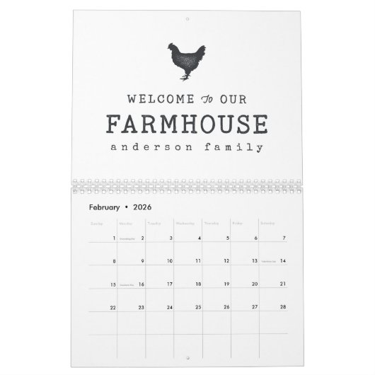 ファームハウスカントリーチキンへようこそ素朴 カレンダー (2月 2026)