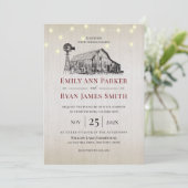 ファームハウスカントリーバーンスケッチとストリングライト 招待状 (スタンド正面)