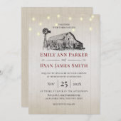ファームハウスカントリーバーンスケッチとストリングライト 招待状 (正面/裏面)