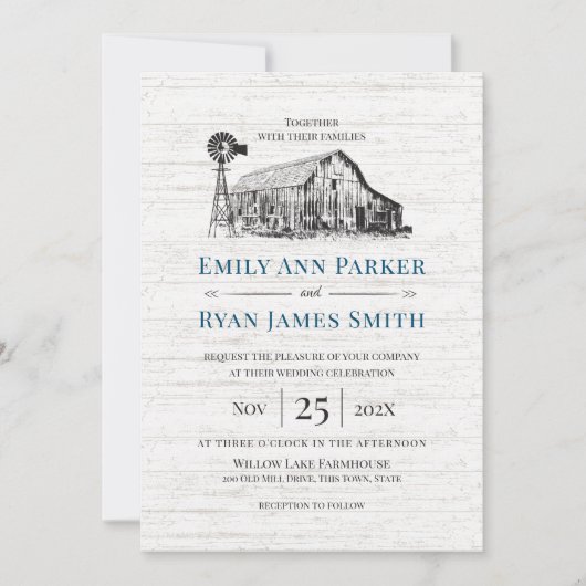ファームハウスカントリーバーンスケッチ 招待状 (正面)
