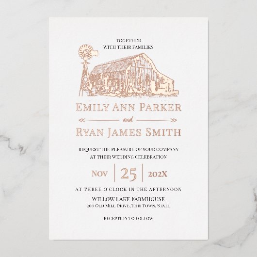 ファームハウスカントリーバーン 箔招待状 (正面)