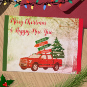 ファームハウスカントリーヴィンテージレッドトラッククリスマス シーズンカード
