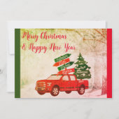 ファームハウスカントリーヴィンテージレッドトラッククリスマス シーズンカード (正面)