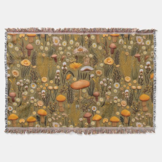 ファームハウスキノコ刺繍は毛布のように見える スローブランケット (正面)