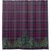 ファームハウスキャビンフォレストクリスマスタータンチェックプレイド シャワーカーテン (正面)