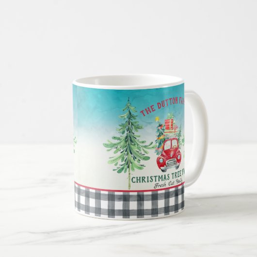 ファームハウスクパーソナライズされたリスマスツリートラックファーム コーヒーマグカップ (正面右)