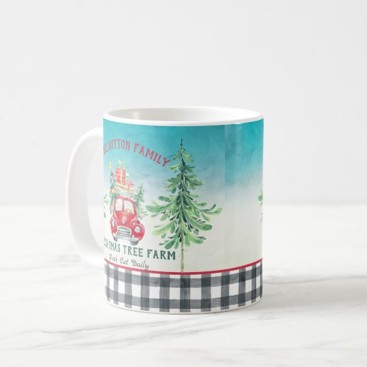ファームハウスクパーソナライズされたリスマスツリートラックファーム コーヒーマグカップ (正面左)