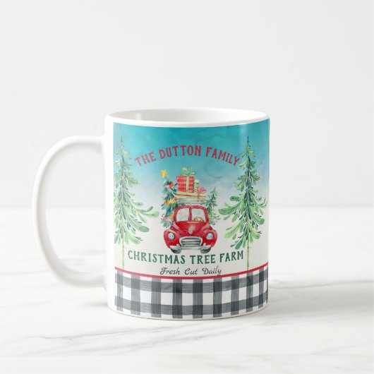 ファームハウスクパーソナライズされたリスマスツリートラックファーム コーヒーマグカップ (左)