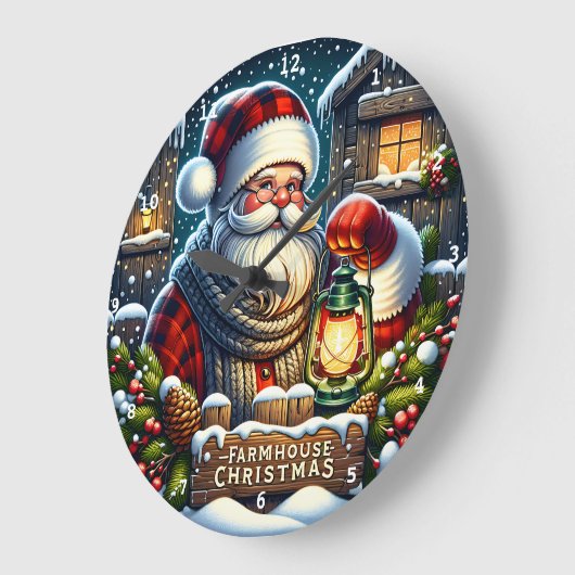 ファームハウスクリスマスイブ» -ヴィンテージサンタウォール ラージ壁時計 (傾斜)