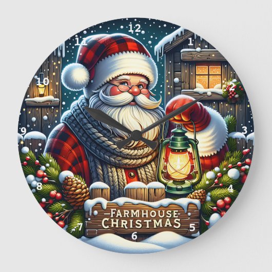 ファームハウスクリスマスイブ» -ヴィンテージサンタウォール ラージ壁時計 (正面)
