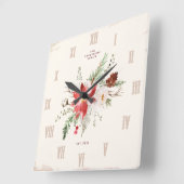ファームハウスクリスマスウィンターポインセチア素朴 スクエア壁時計 (傾斜)