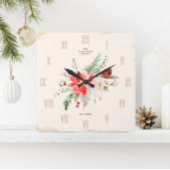 ファームハウスクリスマスウィンターポインセチア素朴 スクエア壁時計