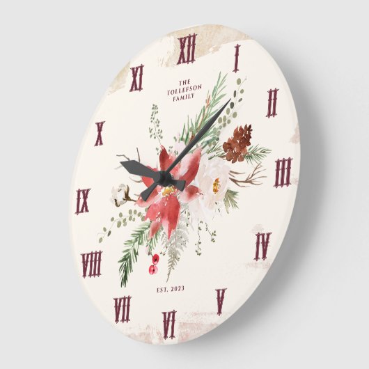ファームハウスクリスマスウィンターポインセチア素朴 ラージ壁時計 (傾斜)