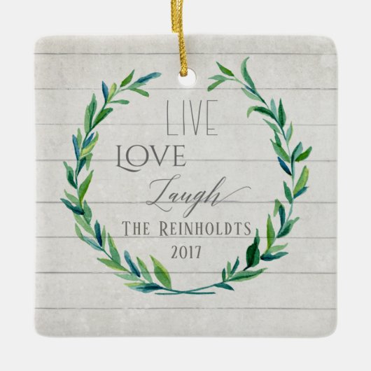 ファームハウスクリスマスウォーターカラーリースw写真 セラミックオーナメント (正面)