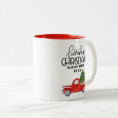 ファームハウスクリスマスウォーターカラーレッドトラック ツートーンマグカップ (正面右)