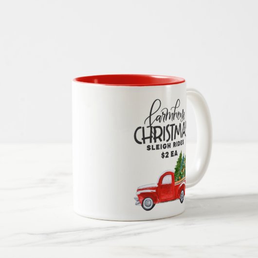 ファームハウスクリスマスウォーターカラーレッドトラック ツートーンマグカップ (正面右)