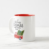 ファームハウスクリスマスウォーターカラーレッドトラック ツートーンマグカップ (正面左)