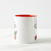 ファームハウスクリスマスウォーターカラーレッドトラック ツートーンマグカップ (中央)