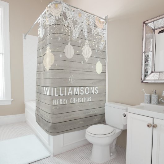 ファームハウスクリスマスウッドパインファミリー名 シャワーカーテン (インサイチュ)