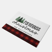 ファームハウスクリスマスカントリープレイドファミリーネームウッド ドアマット (アングル)