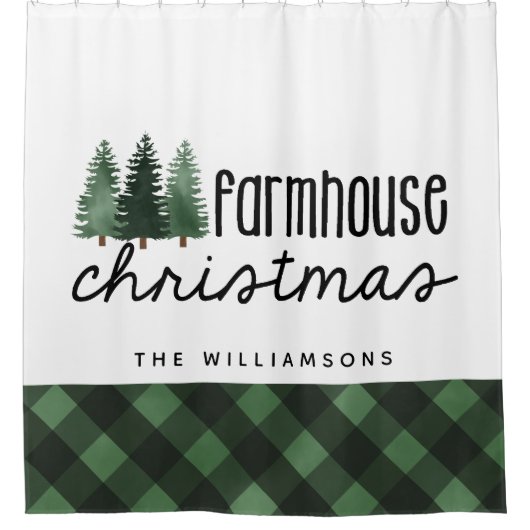ファームハウスクリスマスカントリープレイドファミリー名 シャワーカーテン (正面)