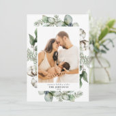 ファームハウスクリスマスグリーンリーフォトホリデーカード シーズンカード (スタンド正面)