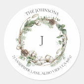 ファームハウスクリスマスグリーンリーリースモノグラムクラス ラウンドシール (正面)