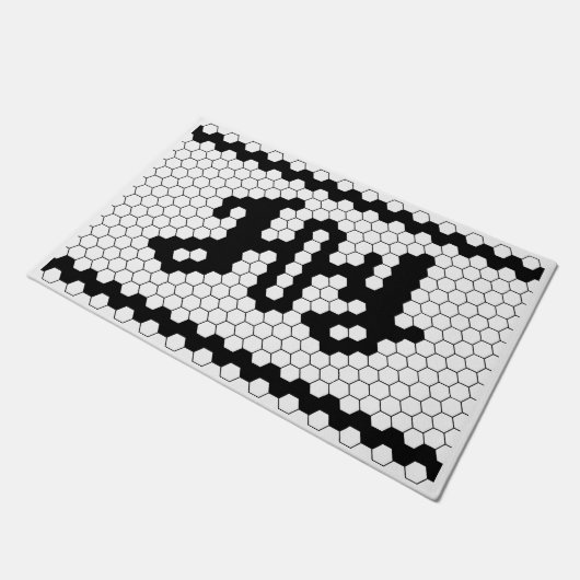 ファームハウスクリスマスジョイフェイクルタイル白黒 ドアマット (アングル)