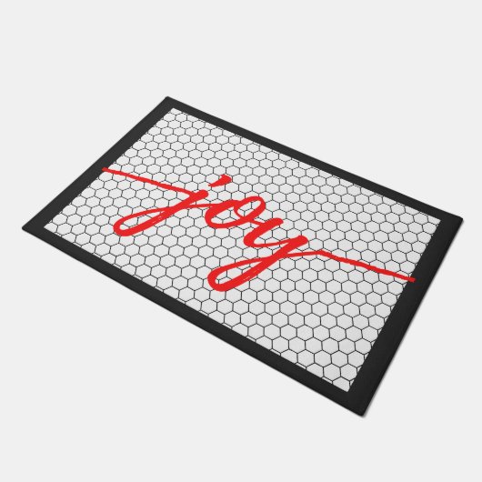 ファームハウスクリスマスジョイ白黒とレッドウィンター ドアマット (アングル)