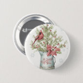 ファームハウスクリスマスツリーと(鳥)ショウジョウコウカンチョウ 缶バッジ (正面&裏面)