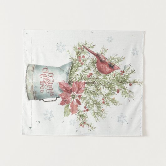 ファームハウスクリスマスツリーウィズ（鳥）ショウジョウコウカンチョウ タペストリー (正面(横))