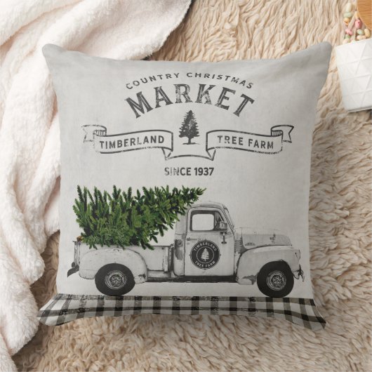 ファームハウスクリスマスツリーファームトラックピロー クッション (ブランケット)