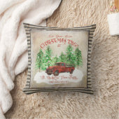 ファームハウスクリスマスツリーファームレッドトラックヴィンテージ クッション (ブランケット)