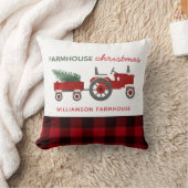 ファームハウスクリスマストラクターとツリープレイド クッション (ブランケット)