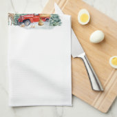 ファームハウスクリスマスバーンとトラックの雪のシーン キッチンタオル (四つ折り)