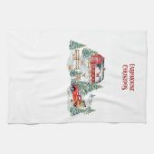 ファームハウスクリスマスバーンとトラックの雪のシーン キッチンタオル (横)