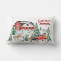 ファームハウスクリスマスバーンとトラックの雪のシーン