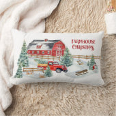 ファームハウスクリスマスバーンとトラックの雪のシーン ランバークッション (ブランケット)